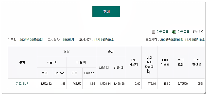 유로화 환율 조회