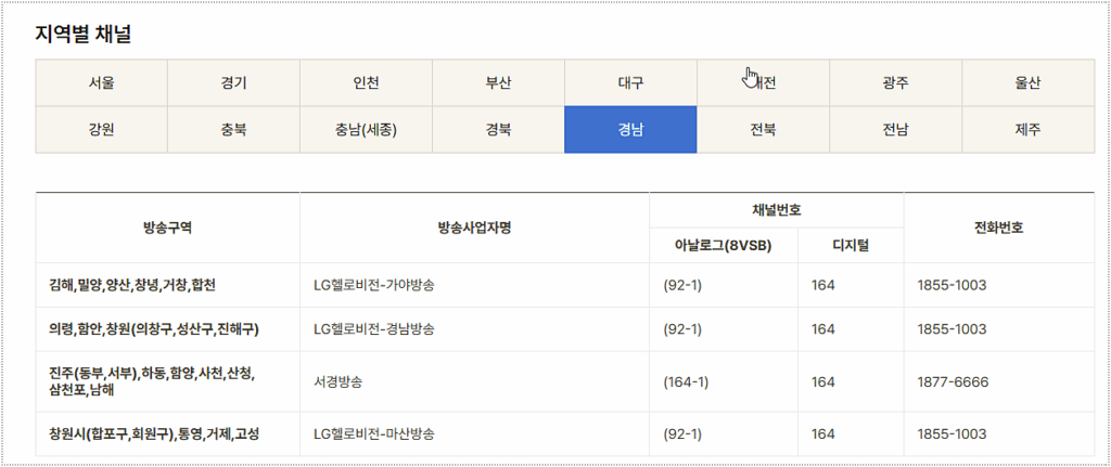KTV 채널번호 조회 방법 2
