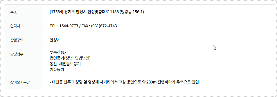 안성등기소 전화번호 및 운영시간